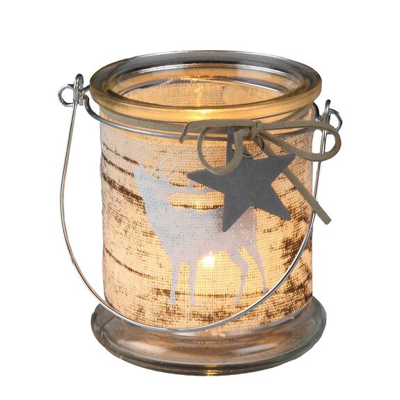 Weihnachten Windlicht Glas mit Henkel - Hirsch