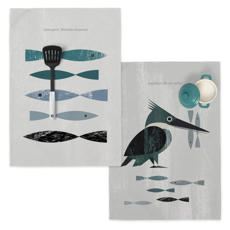Eisvogel Fische Geschirrtücher 2er Set 50x70cm