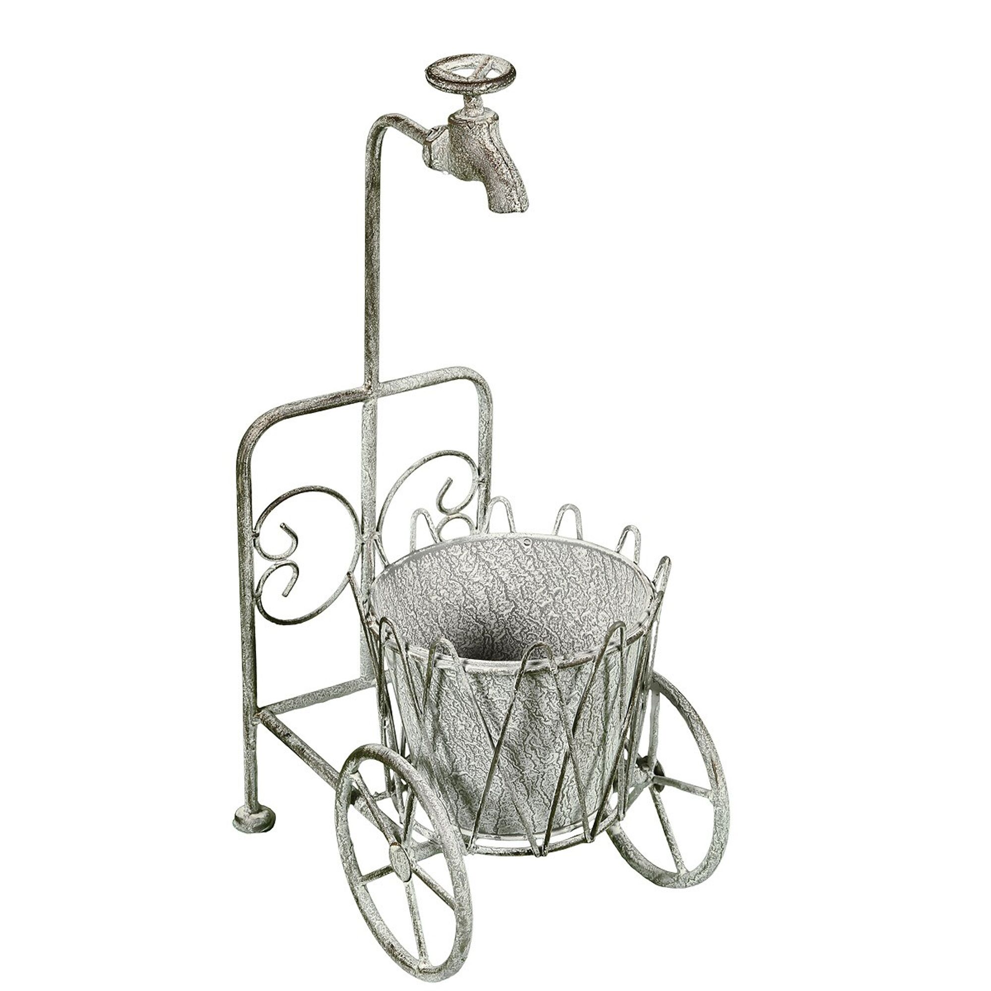  Blumenständer mit Wasserhahn 48cm hoch Schmiedeeisen Vintage antikgrau