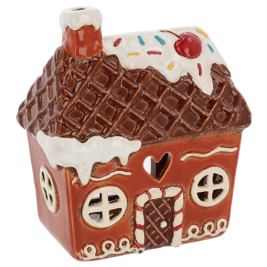 Lebkuchenhaus Teelicht mit Zuckerguss-Dach - Village Pottery