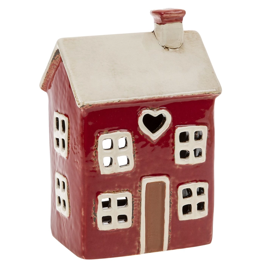 Village Pottery Heart House – Rotes Teelicht-Haus aus Keramik