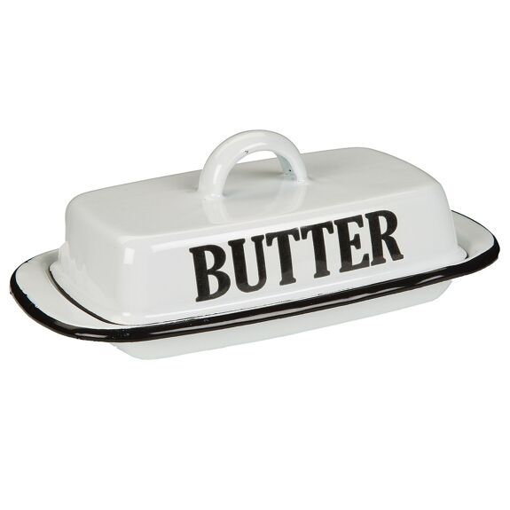 Butterdose aus Emaille antikweiß